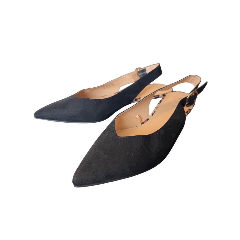 Ann Taylor Womens Black Slingback Flats Pointed Toe Leopard Trim Size 9M‎ - Picture 5 of 14